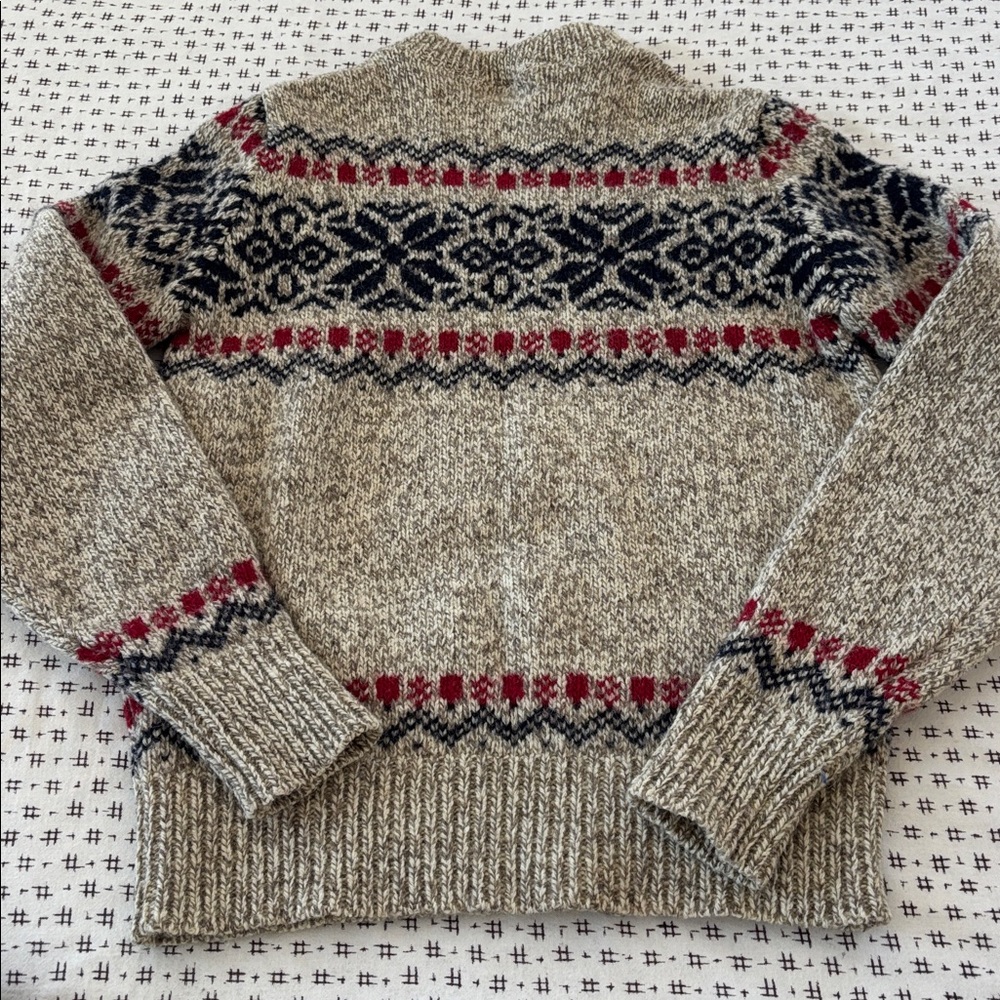 Vintage LL Bean Women's Rag Wool Sweater, maroon/navy snowflake design, Sz M - Picture 7 of 7